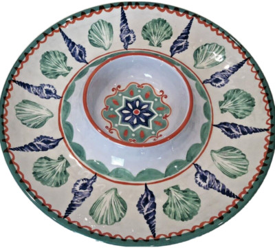 SIGRID OLSEN MELAMINE Coastal Sea Shells 15” Chip & Dip Serving Platter Tray NEW-image