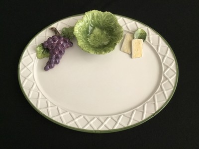 Grapes and Cheese Ceramic Large Oval Platter with Attached Dip Bowl-image
