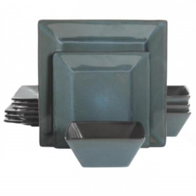 Gibson Studio Chelsea Lane 12 Piece Hard Square Stoneware Dinnerware Set In Blu-image