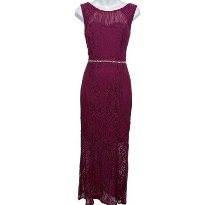 En Focus Studio Petite Womens Lace Red Illusion Neck Keyhole Back Formal Dress 6-image