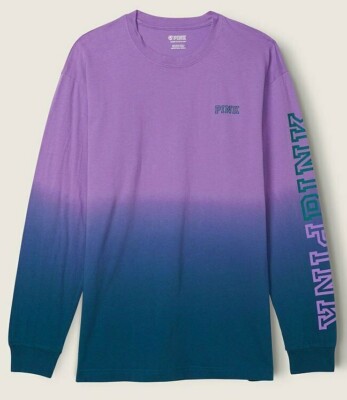 Victoria's Secret Pink Ombre Dip Dye Campus Tee Shirt Amethyst Orchid Coral L XL-image