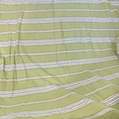 Pottery Barn duvet queen green gray stripes 100% cotton modern buttons classic-image