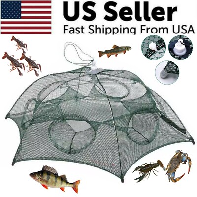 Fishing Bait Trap Crab Net Crawdad Shrimp Cast Dip Cage Fish Minnow Foldable NEW-image