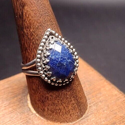 13x18mm Faceted Teardrop Lapis Sterling Silver Ring New Size 10 - Made in US-image