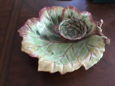 New FITZ And FLOYD THANKSGIVING Banquet Autumn Harvest Leaf Large Plate Dip Bowl-image