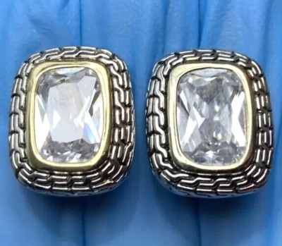 Chunky Braided Silver Tone/Gold Tone CZ Stone Round Square Clip On Stud Earrings-image