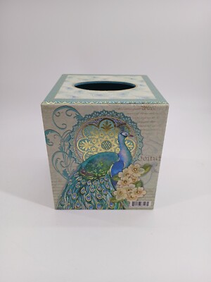 Punch Studio Tissue Box Cover Teal Peacock 5