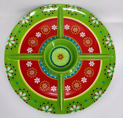 Pier 1 Melamine Art Flower Fiesta Style Chip & Dip Salsa Appetizer Tray Divided-image