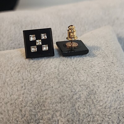 Glass Checkerboard Black And White Stud Earrings-image