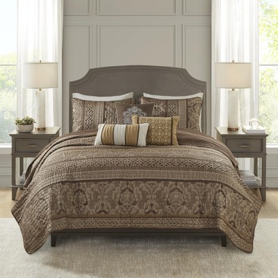 Madison Park Quilt Traditional Damask Design All Season, Lightweight Coverlet Be-image