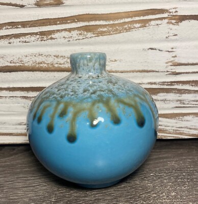 Pretty Sky Blue/ Light Blue Ball Shaped Pottery Vase 4.25” Tall Studio Pottery-image