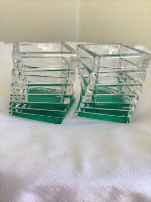 rosenthal studio line Germany art deco green glass vintage twisted votives pair-image