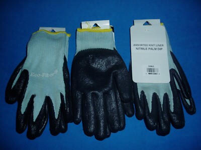 3 PAIR OF LARGE NITRILE PALM DIP WORK GLOVES WITH KNIT LINER 1166-L ECO FIBER-image