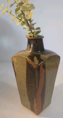 Studio Pottery Glazed Hand Thrown Earth Tones 7.5 Inch Vase VTG 1980 Signed -image