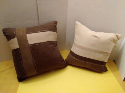 Pillow Throw set of 2 Madison Park Pillows Faux Suede Geometric Brown Tan Beige-image
