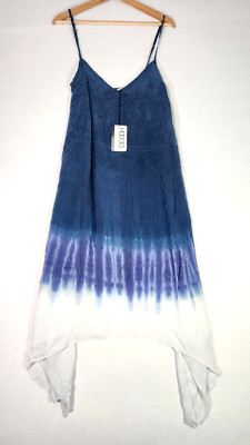 Hodges Collection Women's Navy White Dip Dress L Tie Dye Made in LA D242 NWT-image