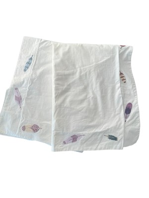 Pottery Barn 2 Standard White Pillow Shams Embroidered Feather Border Purple-image