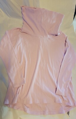 Dip Women's Waffle Knit Long Sleeve Turtleneck Tunic Shirt Solid Pink Size L-image