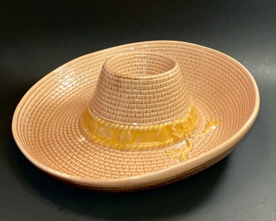 VTG Hand Made 1992 In Portugal Sombrero Chips & Salsa Dip Server Bowl-image