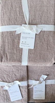 Pottery Barn Belgian Flax Linen King Duvet & 2 Knife Edge Euro Shams-image