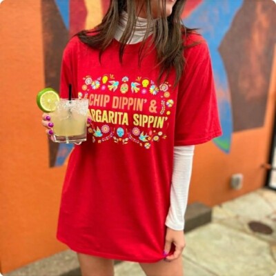 Chip Dip And Margarita Sippin Red Graphic Tee / Funny Shirt / Cinco De Mayo-image