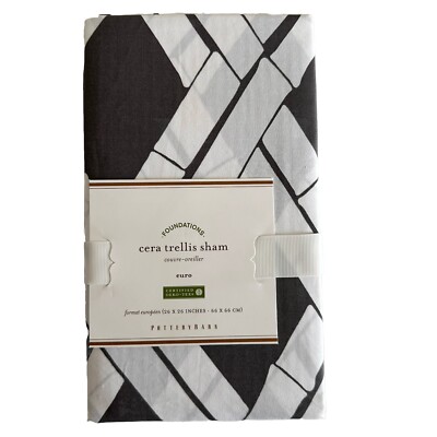 Pottery Barn Foundations Gray Cera Bamboo Trellis Euro Pillow Sham NWT 26x26-image