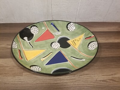 Golf platter chip n dip tray large hand painted Clay Art Tee Off 17.5” X 14”-image