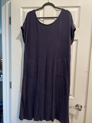 Johnny Was Calme Knit Dress With Pockets Navy L Generous Fit Back Dip/Side Slits-image