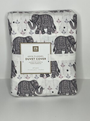 Pottery Barn Teen Anya Duvet Cover Flannel Queen/Full Elephants BOHO Safari NWT-image