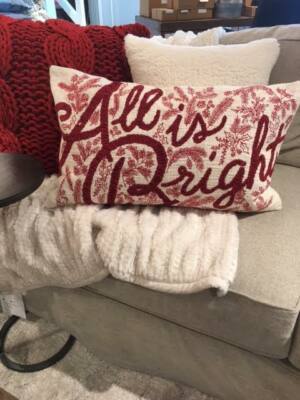 Pottery Barn All IS BRIGHT Embroidered Lumbar Pillow Cover 16x26 Red Christmas-image