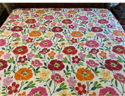 Pottery Barn 100% Cotton Nora Duvet Queen Bold Orange Pink Green Floral Poppies-image