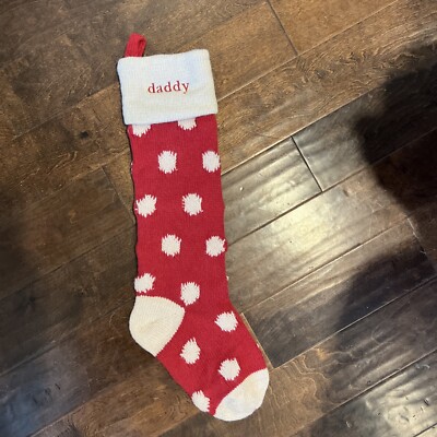 NWOT POTTERY BARN Fair Isle Knit Polka dot Red CHRISTMAS STOCKING Mono daddy-image