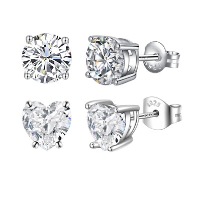 Solid 925 Sterling Silver Earrings Cubic Zirconia Studs Earrings Sets UNISEX-image