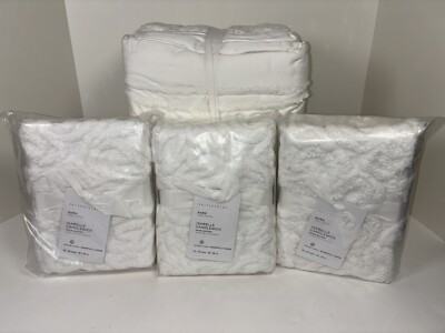 Pottery Barn Isabelle Candlewick King Duvet Cover + 3 Euro Shams Set Snow White-image