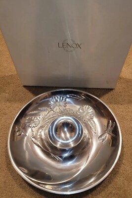 Vtg Butterfly Meadow Hollowware by Lenox 1pc Chip N Dip Embossed Metal Bowl NIB -image