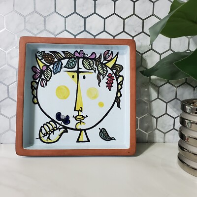 Stig Lindberg Square Pottery Dish Karneval Gustavsberg Studio Sweden-image