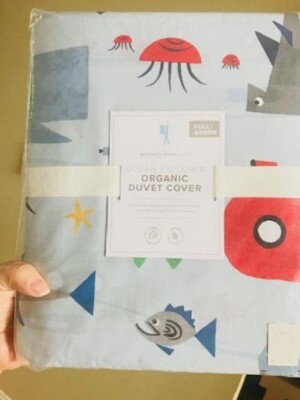 Pottery Barn Ocean Explorer Duvet Cover Blue Full Queen Fish FQ No Shams Kids-image