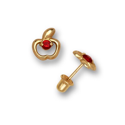 14K Yellow Gold Ruby Adorable Small Tiny Apple Shaped Studs Earrings for  Girls-image