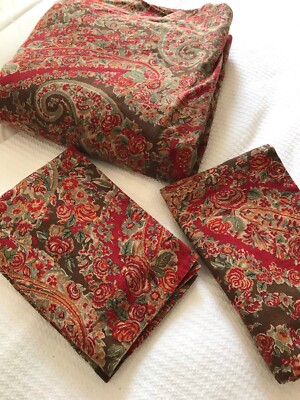 Pottery Barn Red Carrie Paisley FULL/QUEEN Duvet Cover + 2 SHAMS Cotton Brown-image