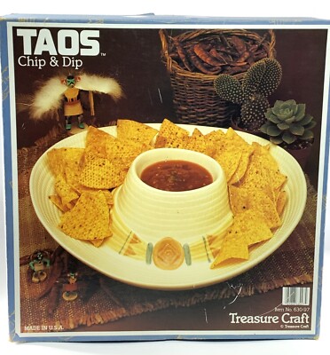TAOS Treasure Craft Ceramic Southwestern Sombrero Chip Dip Serving Dish in box-image