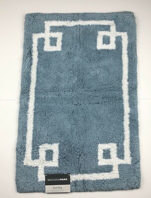 Bathroom Tufted Bath Rug Geometric Cotton Blue White 20