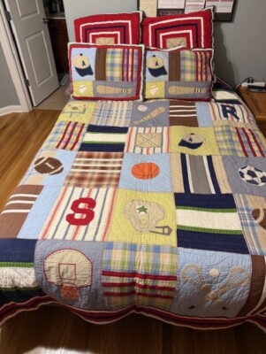 POTTERY BARN KIDS Queen Junior Varsity Sports Quilt, Shams, Accent Pillows-image