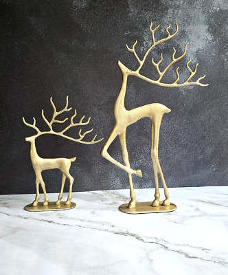 Pottery Barn Merry Brass Sculpted Small & Medium Reindeer Decoration ~ BRAND NEW-image