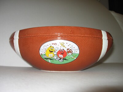 Large Ceramic M&Ms FOOTBALL CANDY BOWL Chip Dip Nuts NFL Party Tailgate Vintage-image