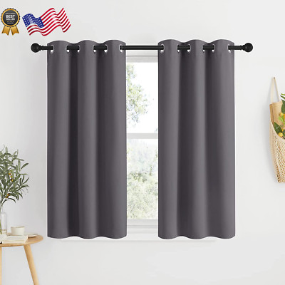 Grey Blackout Curtain Panels 48 Inch Long Set of 2 for Bedroom Thermal Insulated-image
