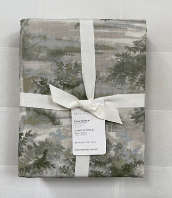 Pottery Barn JARDIN TOILE Duvet Cover Full Queen Green NWT-image