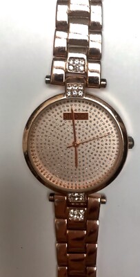 STUDIO TIME Watch Silver Shiny Copper Crystal Accents Fit To 6-3/4” New Battery-image