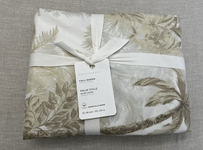 NWT Pottery Barn PALM TOILE Full/Queen Duvet Cover Neutral Beige Tropical Cotton-image
