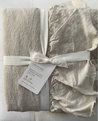 Pottery Barn BELGIAN FLAX LINEN FRINGE RUFFLE Duvet King/Cali King Flax NWT-image