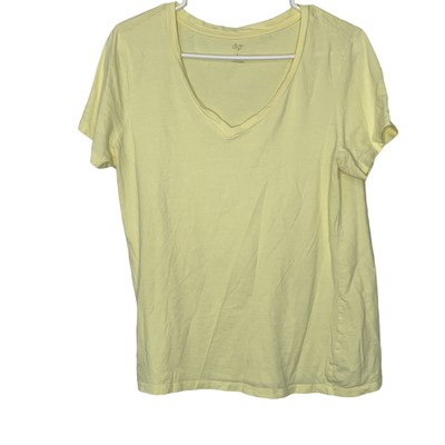 Dip Womens Yellow Cotton Short Sleeve V-Neck Pullover T-Shirt Size Large-image